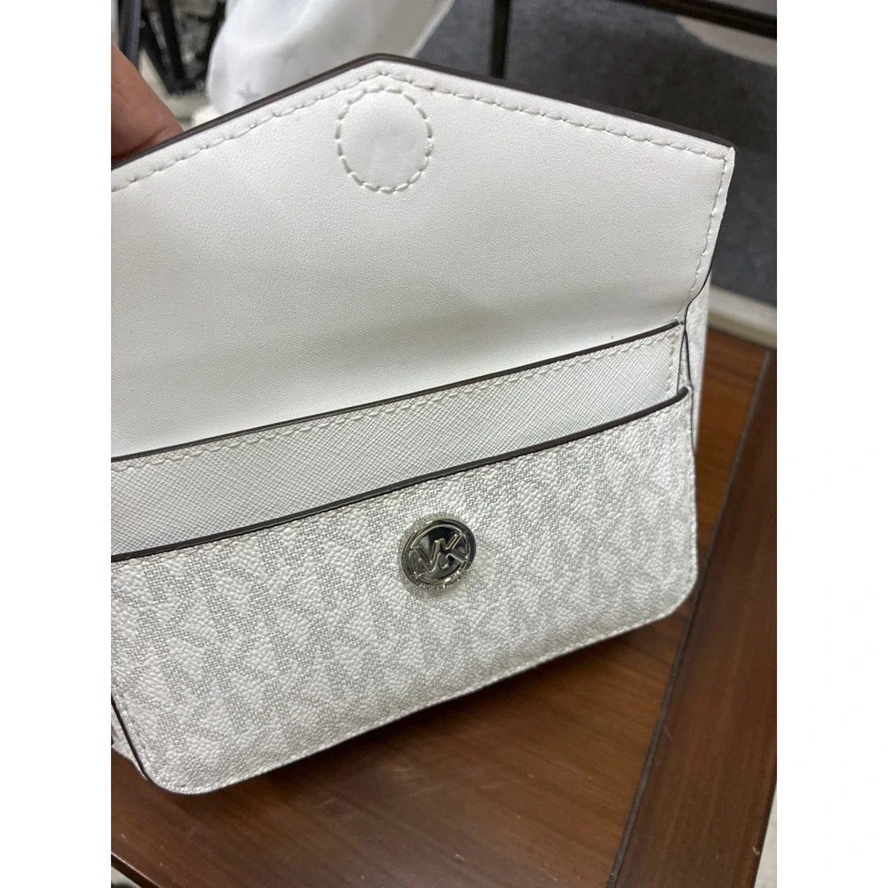 Michael Kors Slater Medium Logo Sling Pack Messenger Bag White Silver